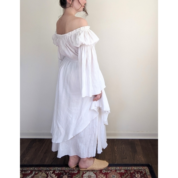 SOLD Vtg Gauze Flowy Bell Sleeve Peasant Dress L - Picture 6 of 8